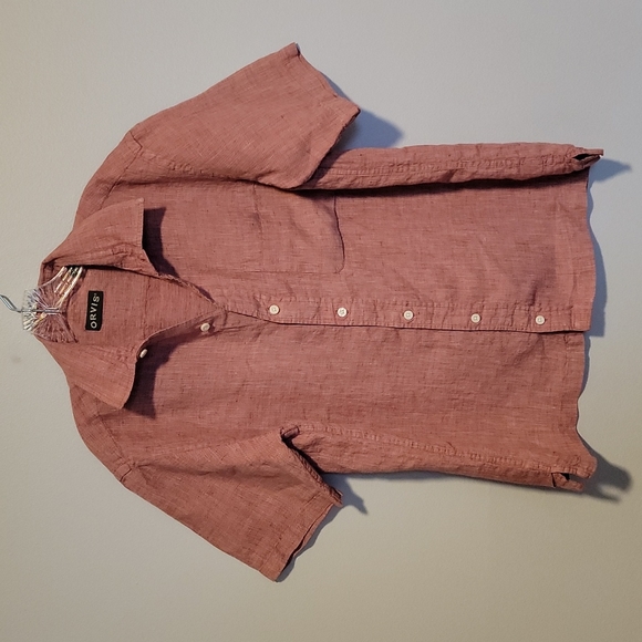 Orvis Other - Orvis Mens 100% Linen Short Sleeve Bourbon Button Up Shirt Size Medium